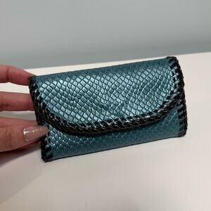 Genuine Leather Aqua Blue Shiny Handmade Wallet Magnetic Zipper